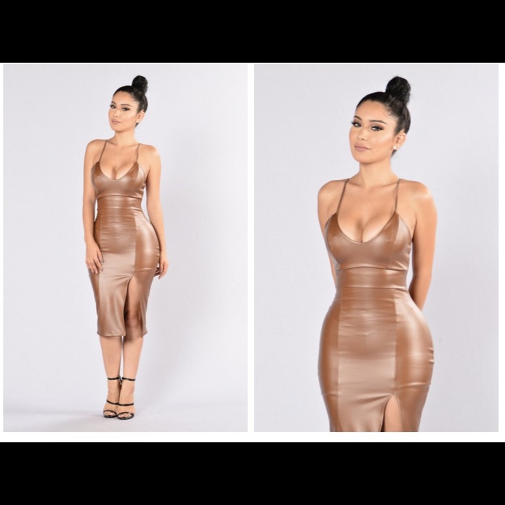 Pleather brown dress with inner lining